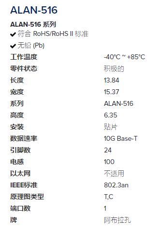 ABRACON 局域網(wǎng)變壓器ALAN-516系列